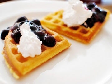 Dessert Waffles with Spiced Blueberry Sauce